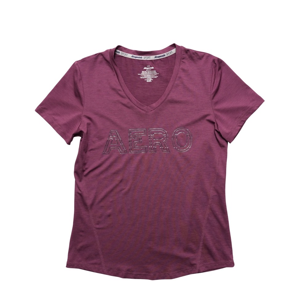 Aeropostale Sport T Shirt Womens Medium Purple Activewear V Neck Graphic‎ Logo